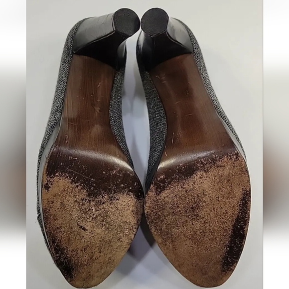 Stuart Weitzman Grey Tweed Peep Toe Stiletto Pumps Heels Size 8.5 - Picture 11 of 16